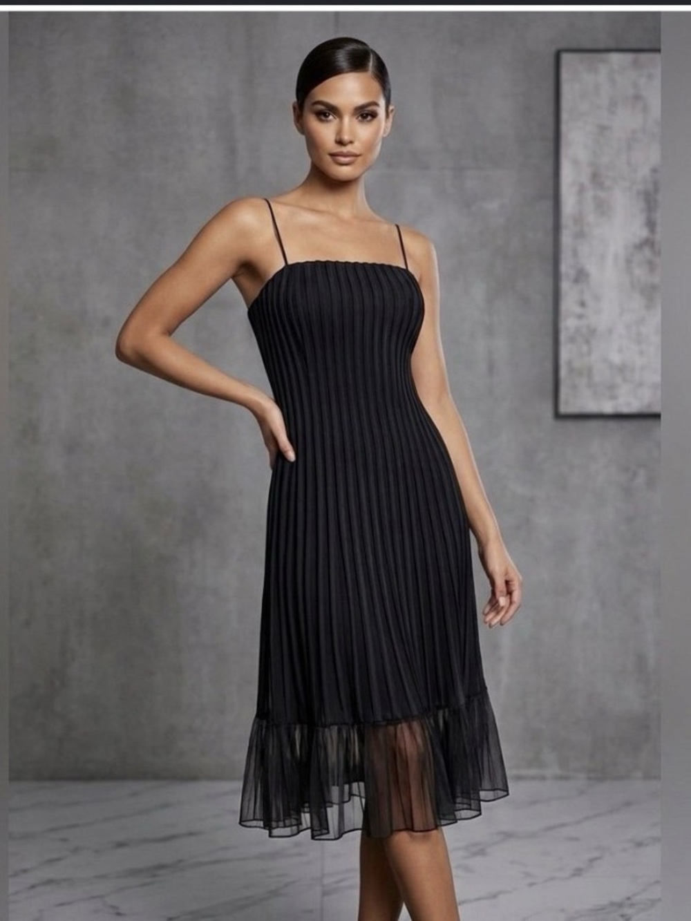 JS Collection Elegant Black Pleated sleeveless strapless designer Dress  EUC
